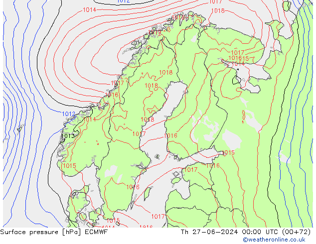 Bodendruck ECMWF Do 27.06.2024 00 UTC