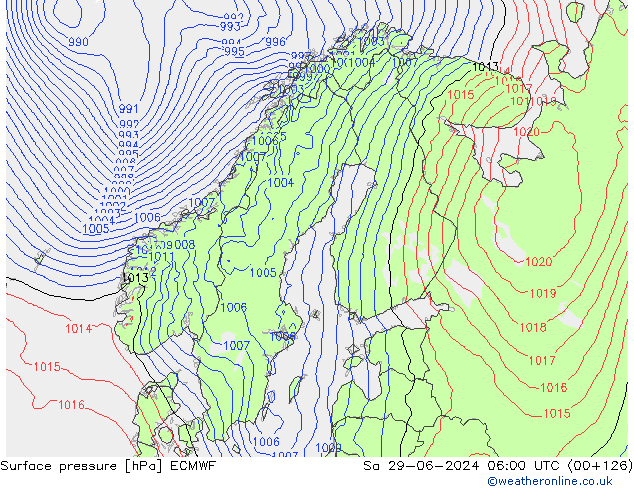 地面气压 ECMWF 星期六 29.06.2024 06 UTC