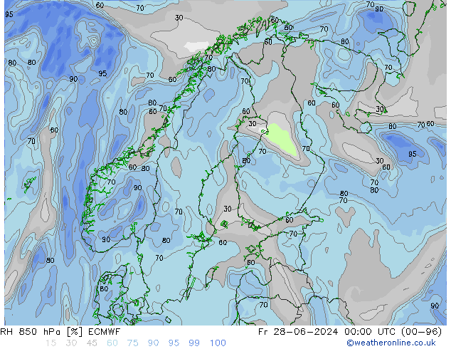 RH 850 hPa ECMWF Fr 28.06.2024 00 UTC