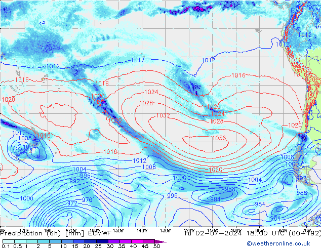 Precipitation (6h) ECMWF Út 02.07.2024 00 UTC