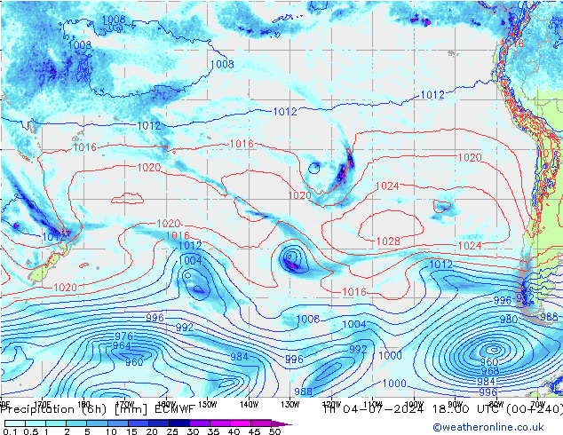 Z500/Rain (+SLP)/Z850 ECMWF gio 04.07.2024 00 UTC