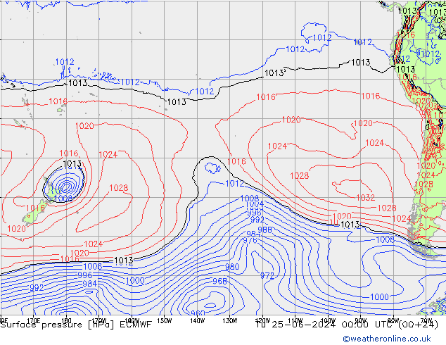 Atmosférický tlak ECMWF Út 25.06.2024 00 UTC