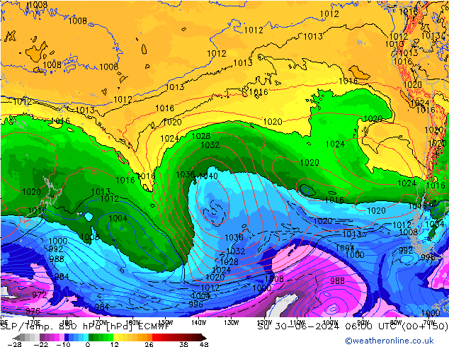 SLP/Temp. 850 hPa ECMWF Dom 30.06.2024 06 UTC