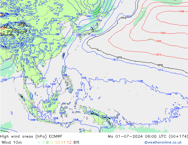 High wind areas ECMWF Mo 01.07.2024 06 UTC