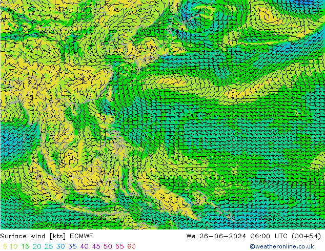 Surface wind ECMWF We 26.06.2024 06 UTC