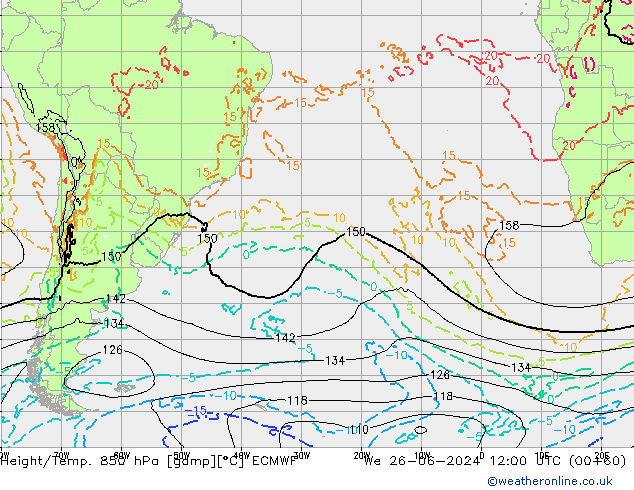 Z500/Rain (+SLP)/Z850 ECMWF Qua 26.06.2024 12 UTC