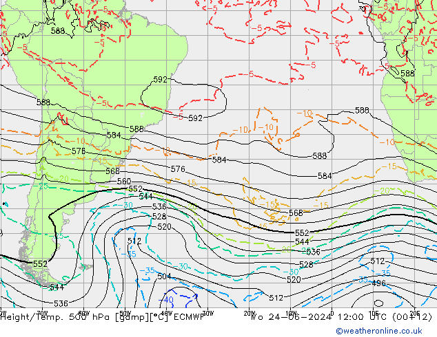 Z500/Rain (+SLP)/Z850 ECMWF пн 24.06.2024 12 UTC