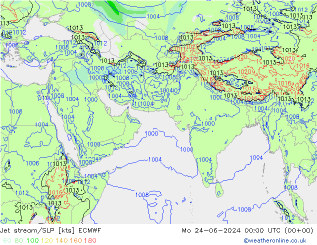 高速氣流/地面气压 ECMWF 星期一 24.06.2024 00 UTC