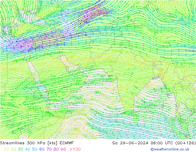 Streamlines 300 hPa ECMWF So 29.06.2024 06 UTC