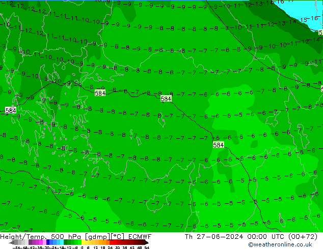 Z500/Rain (+SLP)/Z850 ECMWF Th 27.06.2024 00 UTC