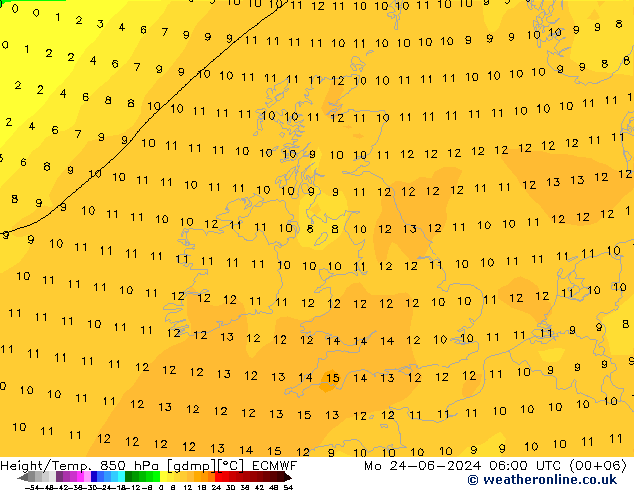 Z500/Rain (+SLP)/Z850 ECMWF Mo 24.06.2024 06 UTC