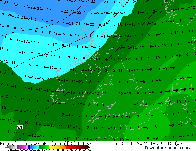 Height/Temp. 500 hPa ECMWF mar 25.06.2024 18 UTC