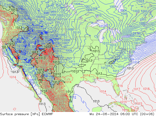 Presión superficial ECMWF lun 24.06.2024 06 UTC