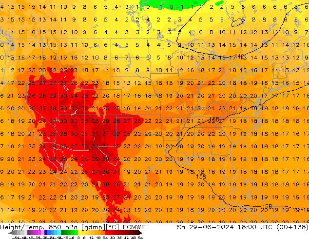 Z500/Rain (+SLP)/Z850 ECMWF sab 29.06.2024 18 UTC