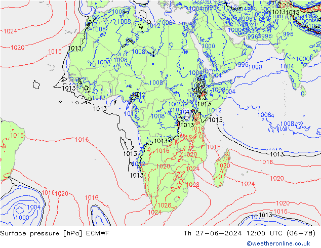 приземное давление ECMWF чт 27.06.2024 12 UTC