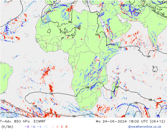 T-Adv. 850 hPa ECMWF pon. 24.06.2024 18 UTC