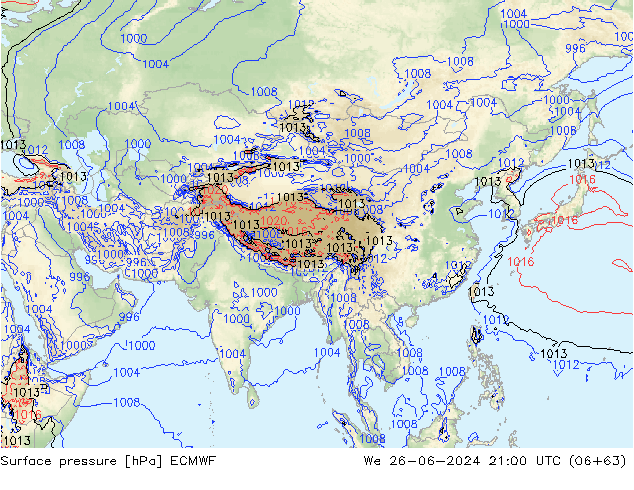 Bodendruck ECMWF Mi 26.06.2024 21 UTC