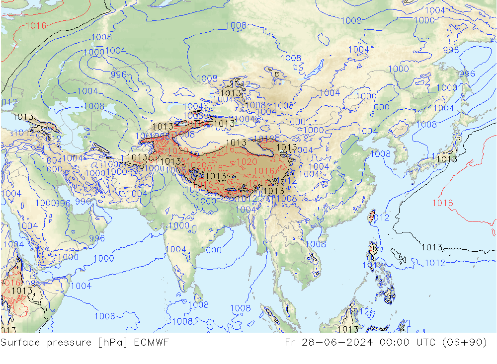 Atmosférický tlak ECMWF Pá 28.06.2024 00 UTC
