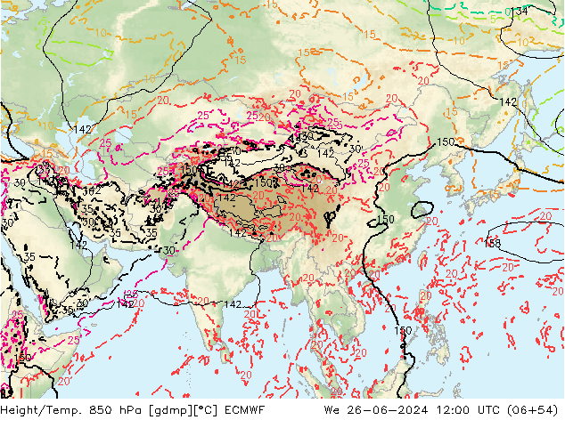 Z500/Rain (+SLP)/Z850 ECMWF mer 26.06.2024 12 UTC