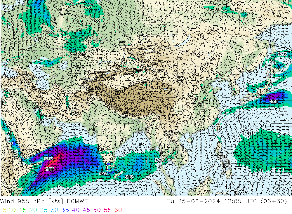 Wind 950 hPa ECMWF di 25.06.2024 12 UTC