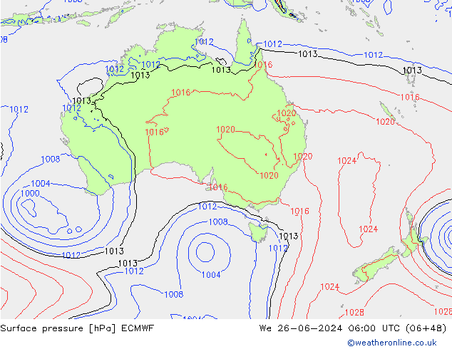 Surface pressure ECMWF We 26.06.2024 06 UTC