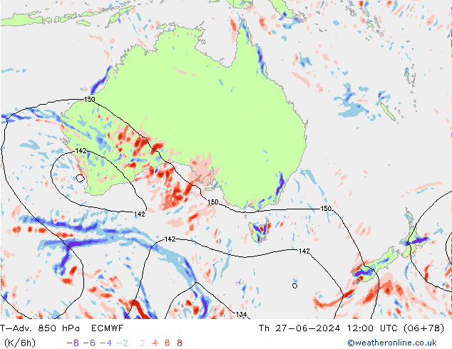 T-Adv. 850 гПа ECMWF чт 27.06.2024 12 UTC