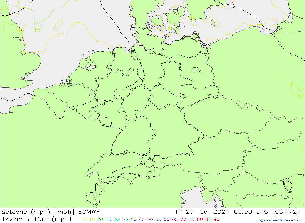 Isotachen (mph) ECMWF do 27.06.2024 06 UTC