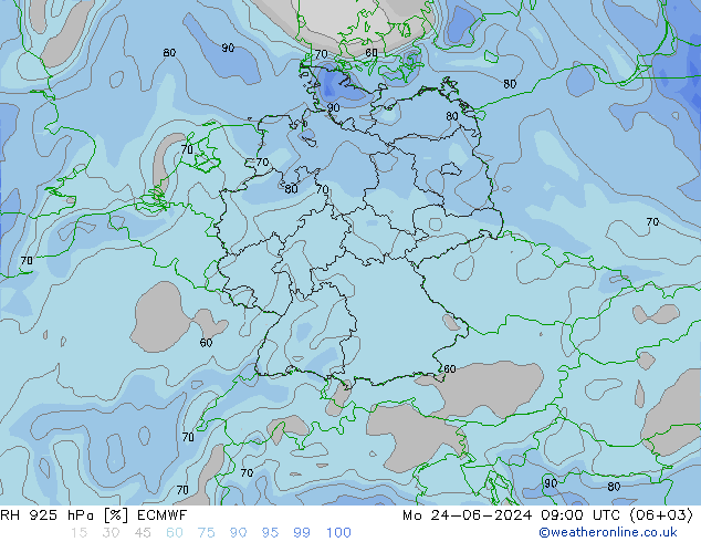 RH 925 hPa ECMWF Mo 24.06.2024 09 UTC