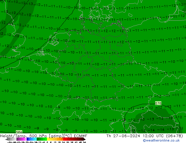 Z500/Rain (+SLP)/Z850 ECMWF Do 27.06.2024 12 UTC