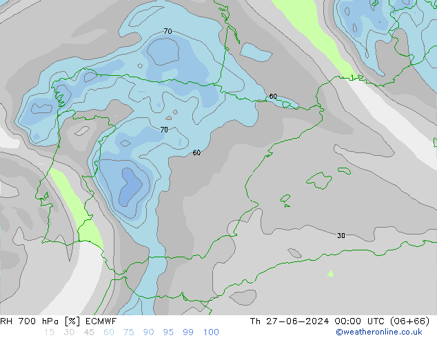 700 hPa Nispi Nem ECMWF Per 27.06.2024 00 UTC