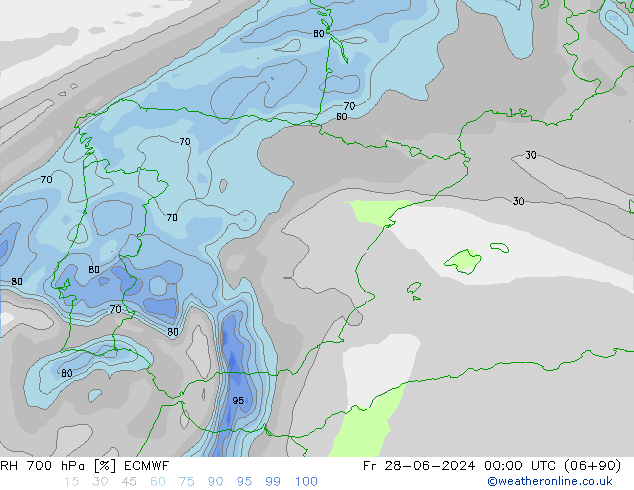 RH 700 hPa ECMWF Sex 28.06.2024 00 UTC