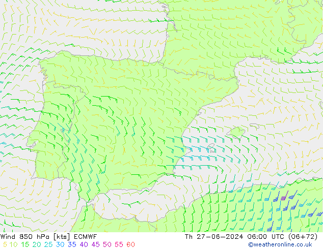 Wind 850 hPa ECMWF Th 27.06.2024 06 UTC