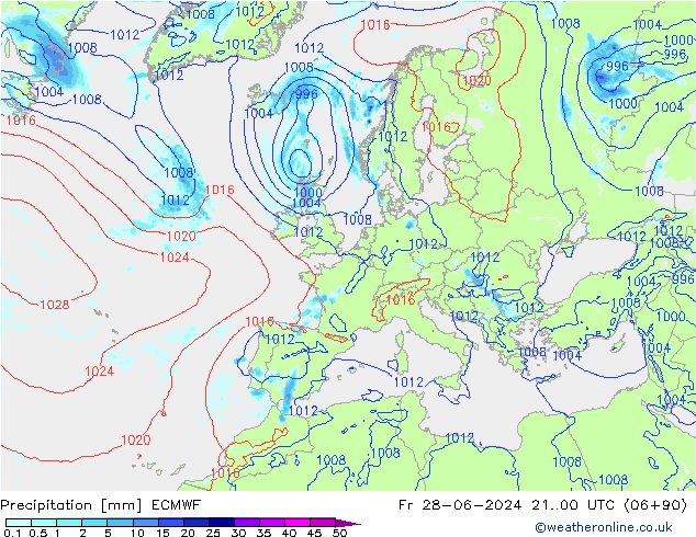 Precipitation ECMWF Fr 28.06.2024 00 UTC