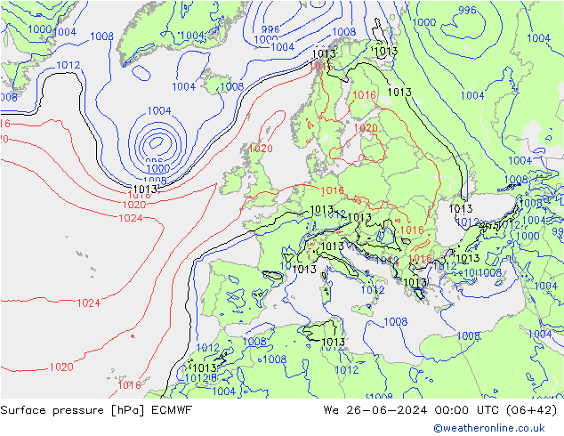 приземное давление ECMWF ср 26.06.2024 00 UTC