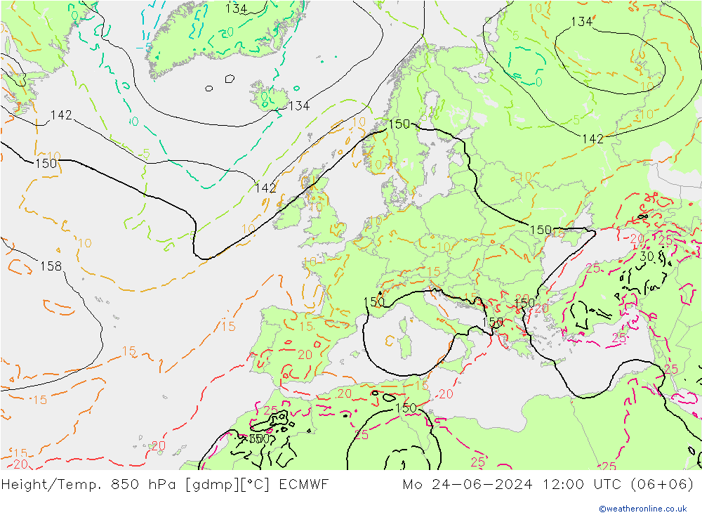Z500/Rain (+SLP)/Z850 ECMWF Po 24.06.2024 12 UTC