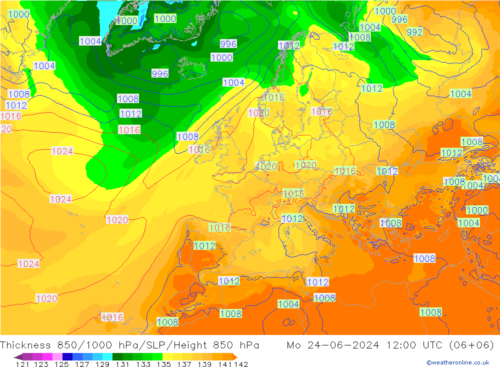 Thck 850-1000 hPa ECMWF 星期一 24.06.2024 12 UTC