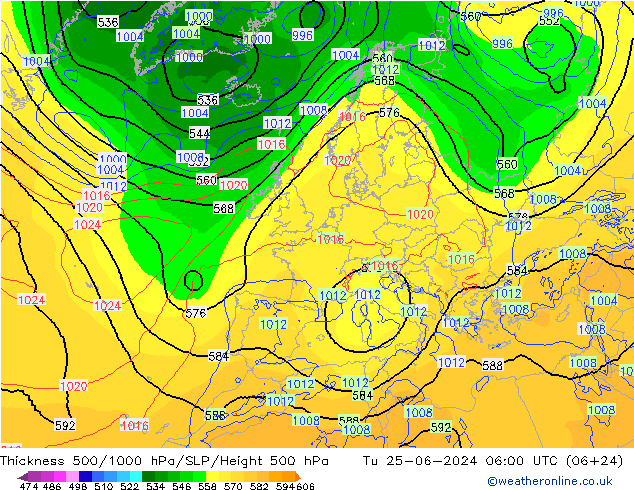 Thck 500-1000hPa ECMWF mar 25.06.2024 06 UTC