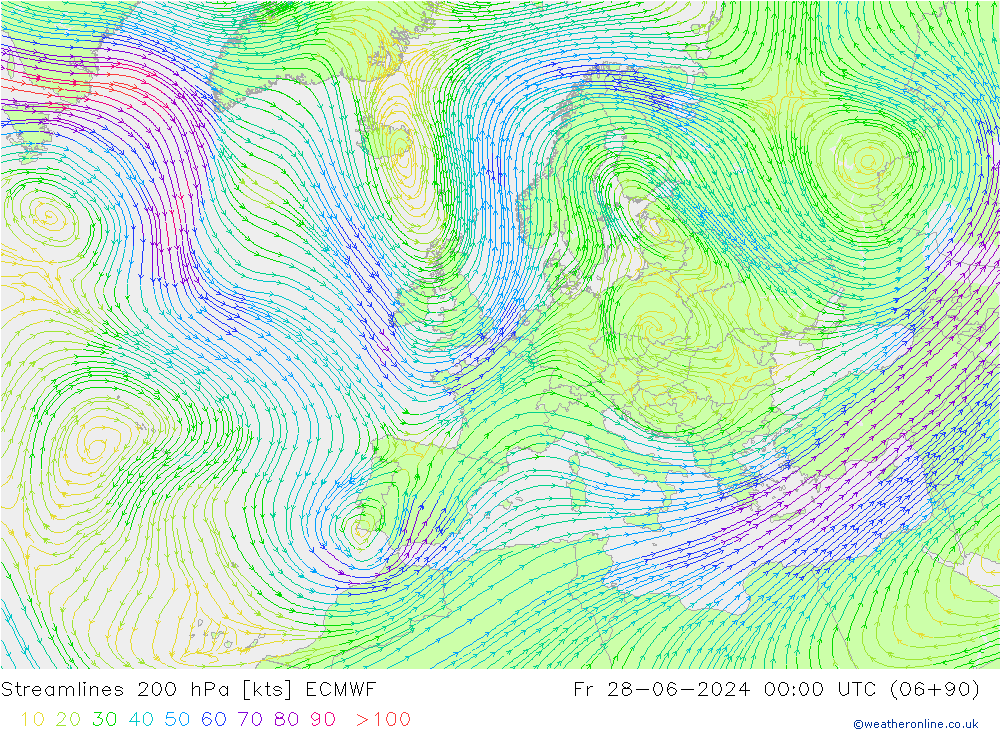 Linea di flusso 200 hPa ECMWF ven 28.06.2024 00 UTC