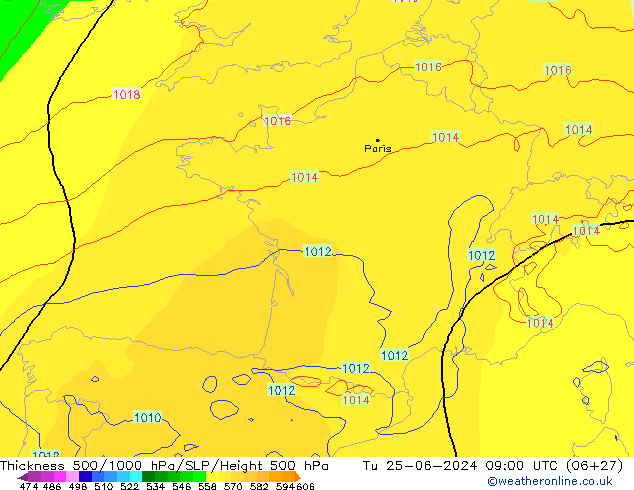 Thck 500-1000hPa ECMWF Út 25.06.2024 09 UTC