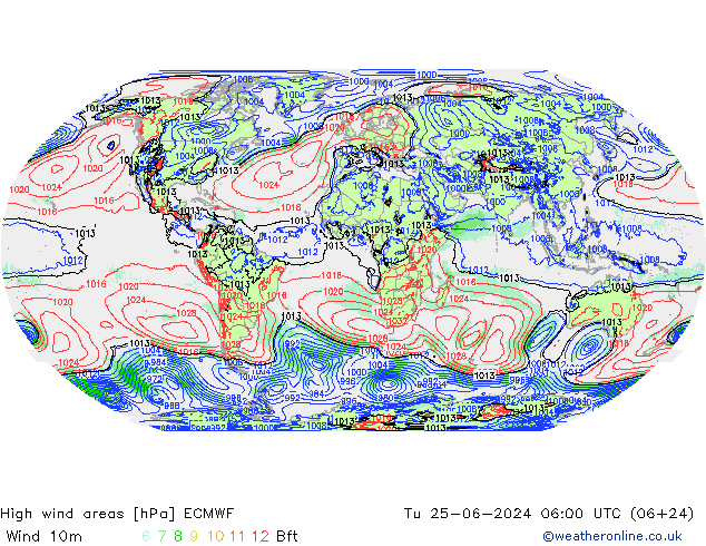 High wind areas ECMWF Tu 25.06.2024 06 UTC