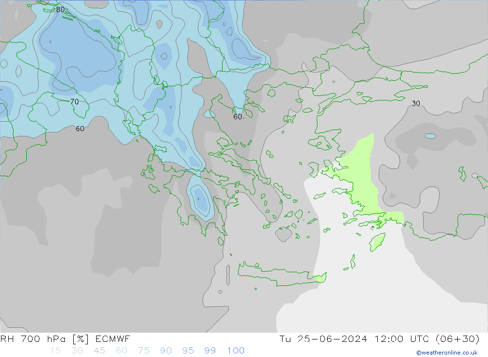 RH 700 гПа ECMWF вт 25.06.2024 12 UTC