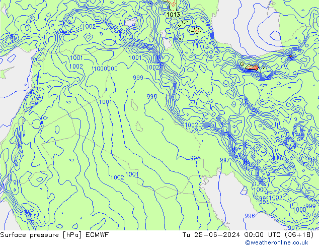 Presión superficial ECMWF mar 25.06.2024 00 UTC