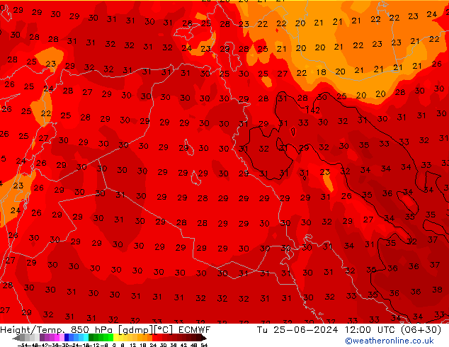 Z500/Rain (+SLP)/Z850 ECMWF Tu 25.06.2024 12 UTC