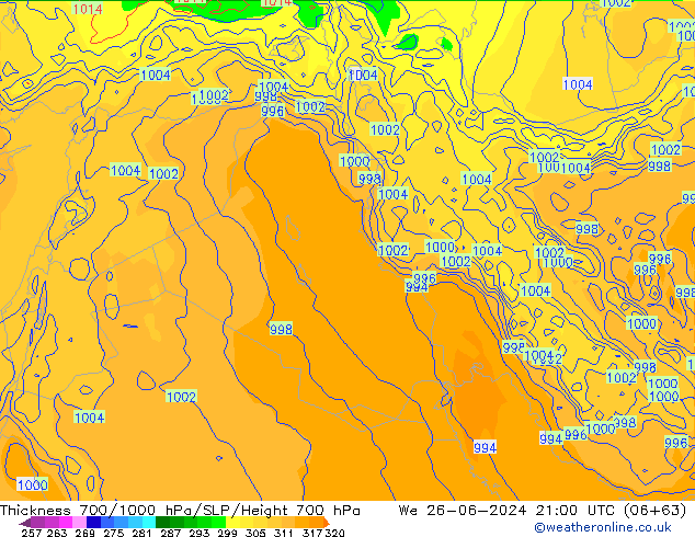 Thck 700-1000 hPa ECMWF We 26.06.2024 21 UTC