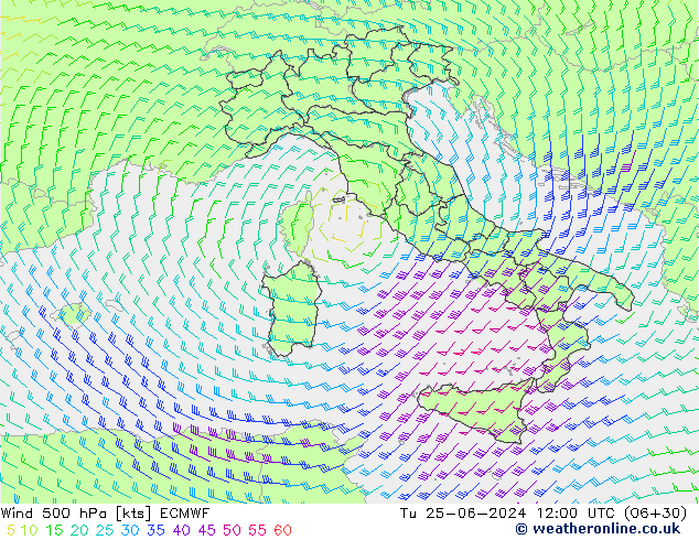 Wind 500 hPa ECMWF Tu 25.06.2024 12 UTC