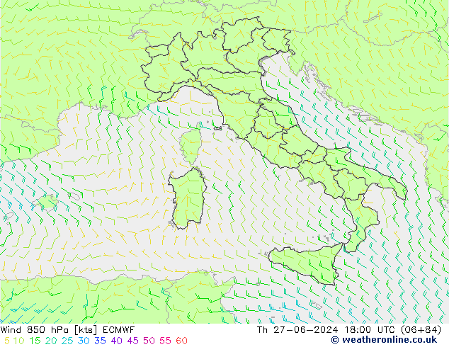 Wind 850 hPa ECMWF Do 27.06.2024 18 UTC