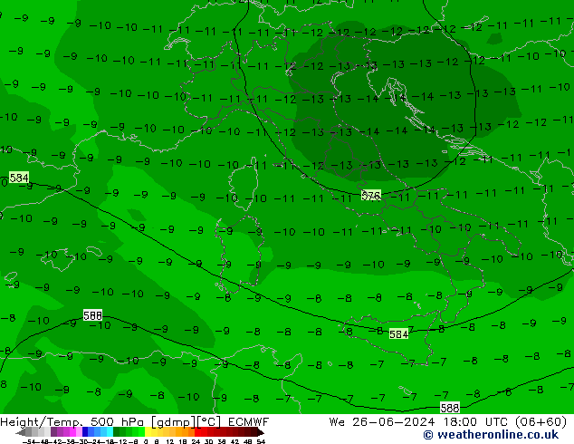 Height/Temp. 500 hPa ECMWF mer 26.06.2024 18 UTC