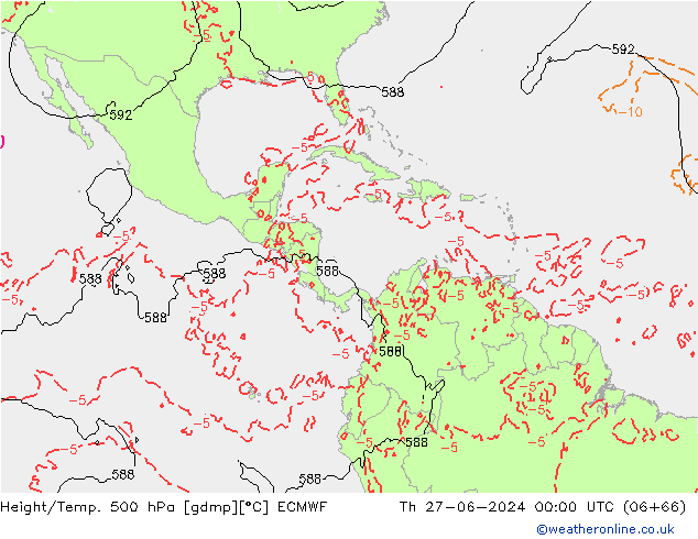 Height/Temp. 500 hPa ECMWF Th 27.06.2024 00 UTC