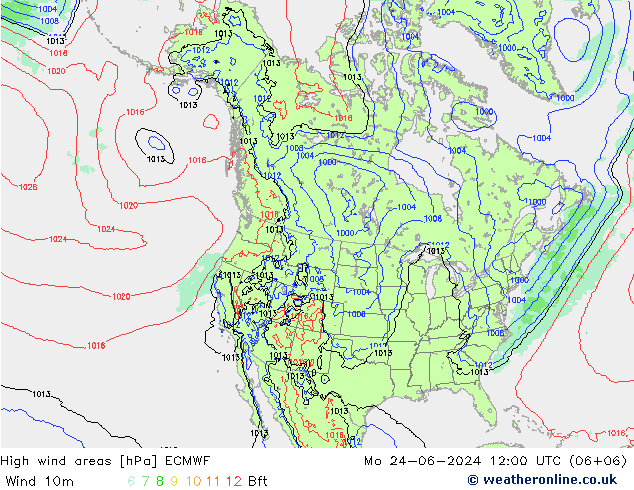 High wind areas ECMWF lun 24.06.2024 12 UTC