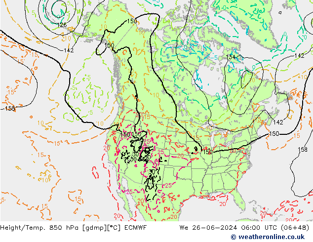 Z500/Rain (+SLP)/Z850 ECMWF We 26.06.2024 06 UTC